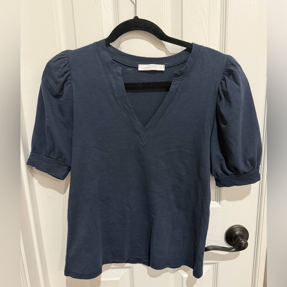 SIX / FIFTY Dark Blue Puff Sleeve Tee S